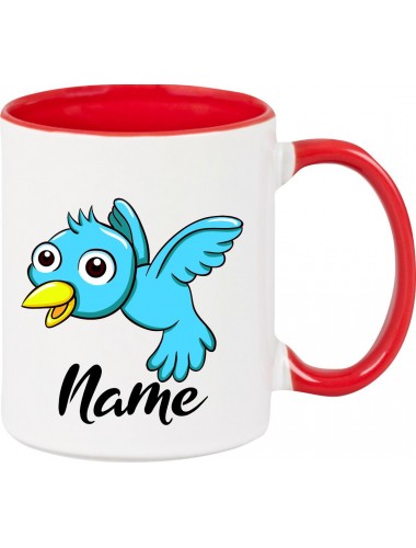 Kindertasse Tasse, Vogel Spatz Bird mit Wunschnamen Tiere Tier Natur, Tasse Kaffee Tee, rot