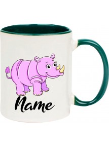 Kindertasse Tasse, Nashorn Rhino mit Wunschnamen Tiere Tier Natur, Tasse Kaffee Tee