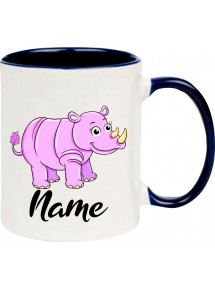 Kindertasse Tasse, Nashorn Rhino mit Wunschnamen Tiere Tier Natur, Tasse Kaffee Tee, blau