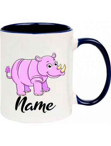 Kindertasse Tasse, Nashorn Rhino mit Wunschnamen Tiere Tier Natur, Tasse Kaffee Tee, blau