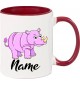 Kindertasse Tasse, Nashorn Rhino mit Wunschnamen Tiere Tier Natur, Tasse Kaffee Tee, burgundy