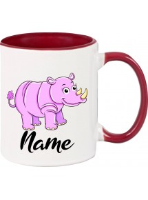 Kindertasse Tasse, Nashorn Rhino mit Wunschnamen Tiere Tier Natur, Tasse Kaffee Tee, burgundy