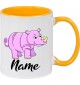 Kindertasse Tasse, Nashorn Rhino mit Wunschnamen Tiere Tier Natur, Tasse Kaffee Tee, gelb