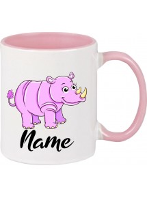 Kindertasse Tasse, Nashorn Rhino mit Wunschnamen Tiere Tier Natur, Tasse Kaffee Tee, rosa