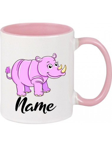 Kindertasse Tasse, Nashorn Rhino mit Wunschnamen Tiere Tier Natur, Tasse Kaffee Tee, rosa