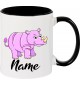 Kindertasse Tasse, Nashorn Rhino mit Wunschnamen Tiere Tier Natur, Tasse Kaffee Tee, schwarz