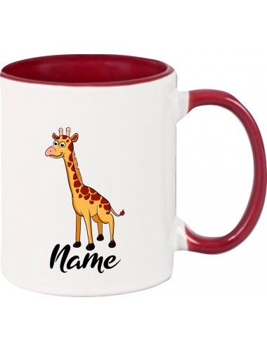 Kindertasse Tasse, Giraffe mit Wunschnamen Tiere Tier Natur, Tasse Kaffee Tee, burgundy