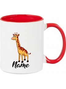 Kindertasse Tasse, Giraffe mit Wunschnamen Tiere Tier Natur, Tasse Kaffee Tee, rot