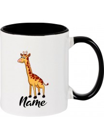 Kindertasse Tasse, Giraffe mit Wunschnamen Tiere Tier Natur, Tasse Kaffee Tee, schwarz