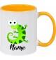 Kindertasse Tasse, Gecko Leguan Eidechse mit Wunschnamen Tiere Tier Natur, Tasse Kaffee Tee, gelb