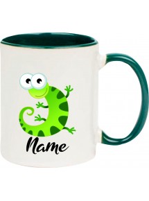 Kindertasse Tasse, Gecko Leguan Eidechse mit Wunschnamen Tiere Tier Natur, Tasse Kaffee Tee, gruen