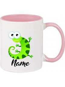 Kindertasse Tasse, Gecko Leguan Eidechse mit Wunschnamen Tiere Tier Natur, Tasse Kaffee Tee, rosa
