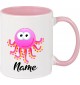 Kindertasse Tasse, Krake Oktopusmit Wunschnamen Tiere Tier Natur, Tasse Kaffee Tee, rosa