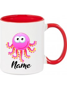 Kindertasse Tasse, Krake Oktopusmit Wunschnamen Tiere Tier Natur, Tasse Kaffee Tee, rot