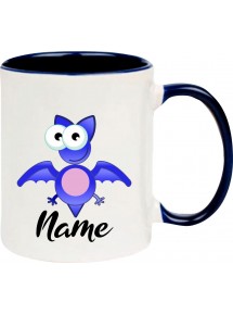 Kindertasse Tasse, Fledermaus Bat mit Wunschnamen Tiere Tier Natur, Tasse Kaffee Tee, blau