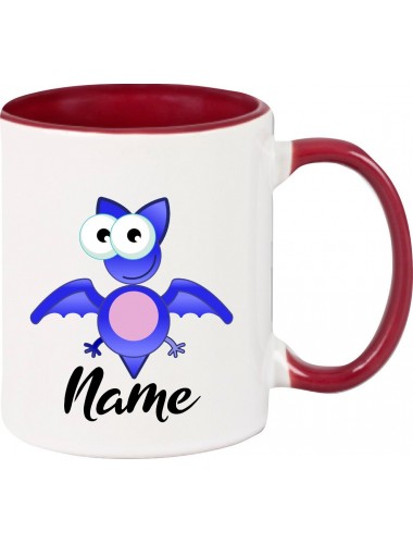 Kindertasse Tasse, Fledermaus Bat mit Wunschnamen Tiere Tier Natur, Tasse Kaffee Tee, burgundy