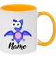 Kindertasse Tasse, Fledermaus Bat mit Wunschnamen Tiere Tier Natur, Tasse Kaffee Tee, gelb