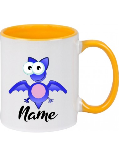 Kindertasse Tasse, Fledermaus Bat mit Wunschnamen Tiere Tier Natur, Tasse Kaffee Tee, gelb