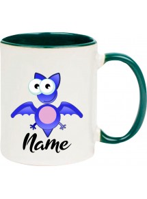 Kindertasse Tasse, Fledermaus Bat mit Wunschnamen Tiere Tier Natur, Tasse Kaffee Tee, gruen