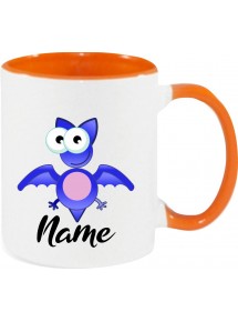 Kindertasse Tasse, Fledermaus Bat mit Wunschnamen Tiere Tier Natur, Tasse Kaffee Tee, orange