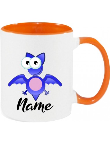 Kindertasse Tasse, Fledermaus Bat mit Wunschnamen Tiere Tier Natur, Tasse Kaffee Tee, orange