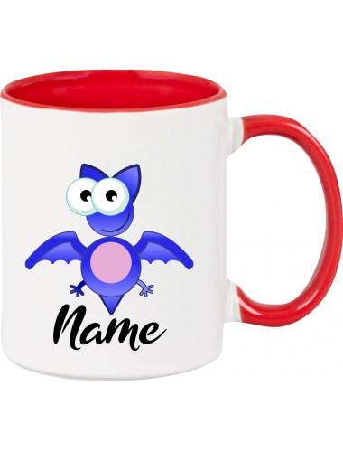 Kindertasse Tasse, Fledermaus Bat mit Wunschnamen Tiere Tier Natur, Tasse Kaffee Tee, rot