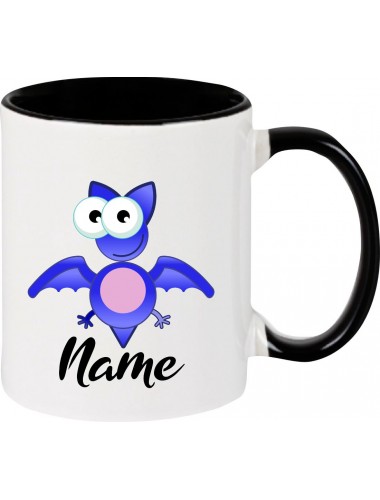 Kindertasse Tasse, Fledermaus Bat mit Wunschnamen Tiere Tier Natur, Tasse Kaffee Tee, schwarz