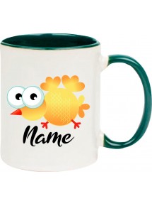 Kindertasse Tasse, Vogel Spatz Bird mit Wunschnamen Tiere Tier Natur, Tasse Kaffee Tee, gruen