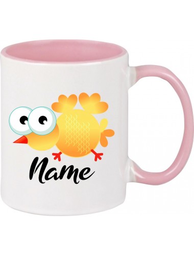 Kindertasse Tasse, Vogel Spatz Bird mit Wunschnamen Tiere Tier Natur, Tasse Kaffee Tee, rosa