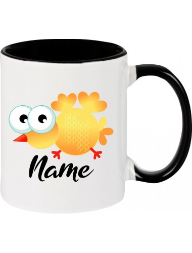 Kindertasse Tasse, Vogel Spatz Bird mit Wunschnamen Tiere Tier Natur, Tasse Kaffee Tee, schwarz