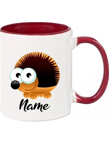 Kindertasse Tasse, Igel Hedgehog mit Wunschnamen Tiere Tier Natur, Tasse Kaffee Tee, burgundy