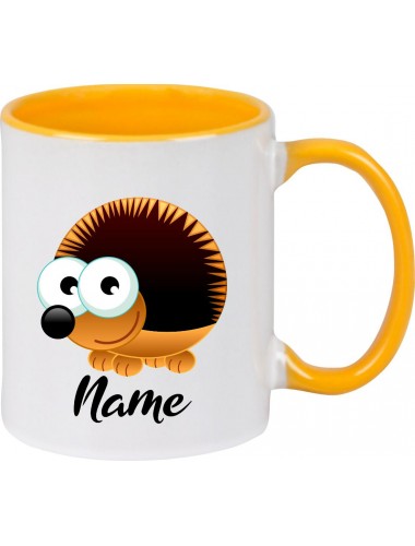 Kindertasse Tasse, Igel Hedgehog mit Wunschnamen Tiere Tier Natur, Tasse Kaffee Tee, gelb