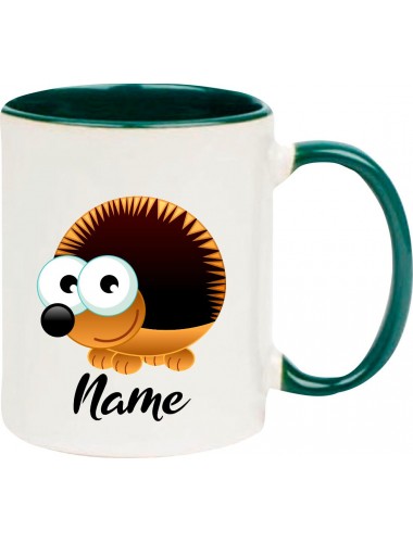 Kindertasse Tasse, Igel Hedgehog mit Wunschnamen Tiere Tier Natur, Tasse Kaffee Tee, gruen