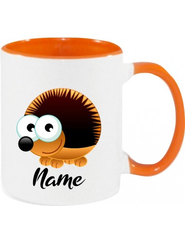 Kindertasse Tasse, Igel Hedgehog mit Wunschnamen Tiere Tier Natur, Tasse Kaffee Tee, orange