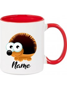 Kindertasse Tasse, Igel Hedgehog mit Wunschnamen Tiere Tier Natur, Tasse Kaffee Tee, rot