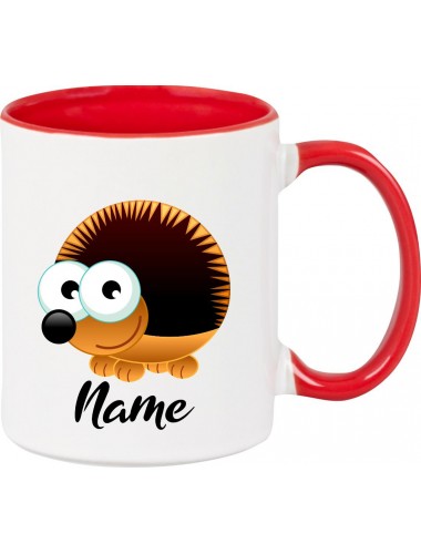 Kindertasse Tasse, Igel Hedgehog mit Wunschnamen Tiere Tier Natur, Tasse Kaffee Tee, rot