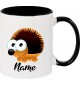 Kindertasse Tasse, Igel Hedgehog mit Wunschnamen Tiere Tier Natur, Tasse Kaffee Tee, schwarz