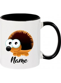 Kindertasse Tasse, Igel Hedgehog mit Wunschnamen Tiere Tier Natur, Tasse Kaffee Tee, schwarz