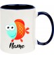 Kindertasse Tasse, Fisch Fish mit Wunschnamen Tiere Tier Natur, Tasse Kaffee Tee, blau