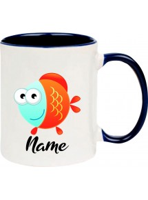 Kindertasse Tasse, Fisch Fish mit Wunschnamen Tiere Tier Natur, Tasse Kaffee Tee, blau