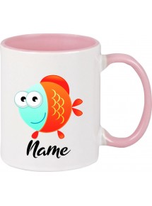 Kindertasse Tasse, Fisch Fish mit Wunschnamen Tiere Tier Natur, Tasse Kaffee Tee, rosa