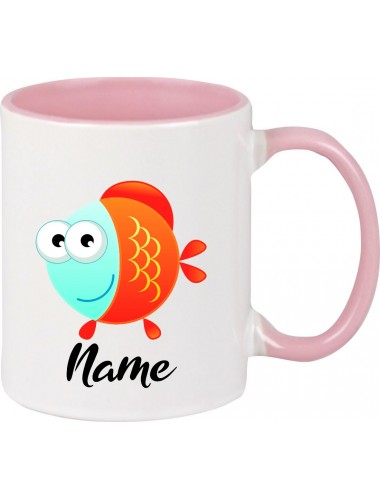 Kindertasse Tasse, Fisch Fish mit Wunschnamen Tiere Tier Natur, Tasse Kaffee Tee, rosa
