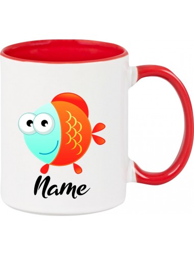 Kindertasse Tasse, Fisch Fish mit Wunschnamen Tiere Tier Natur, Tasse Kaffee Tee, rot