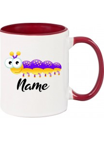 Kindertasse Tasse, Tausendfüßler Käfer Raupe mit Wunschnamen Tiere Tier Natur, Tasse Kaffee Tee, burgundy