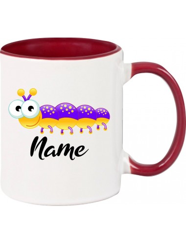 Kindertasse Tasse, Tausendfüßler Käfer Raupe mit Wunschnamen Tiere Tier Natur, Tasse Kaffee Tee, burgundy
