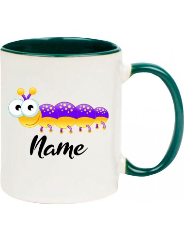 Kindertasse Tasse, Tausendfüßler Käfer Raupe mit Wunschnamen Tiere Tier Natur, Tasse Kaffee Tee, gruen