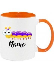 Kindertasse Tasse, Tausendfüßler Käfer Raupe mit Wunschnamen Tiere Tier Natur, Tasse Kaffee Tee, orange