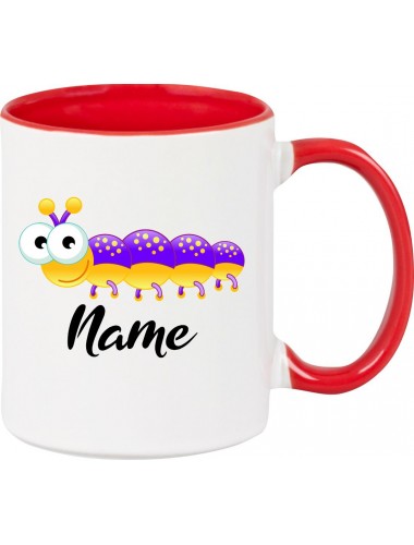 Kindertasse Tasse, Tausendfüßler Käfer Raupe mit Wunschnamen Tiere Tier Natur, Tasse Kaffee Tee, rot