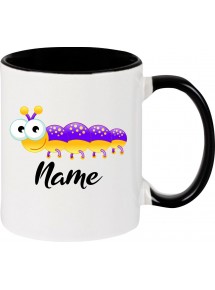 Kindertasse Tasse, Tausendfüßler Käfer Raupe mit Wunschnamen Tiere Tier Natur, Tasse Kaffee Tee, schwarz