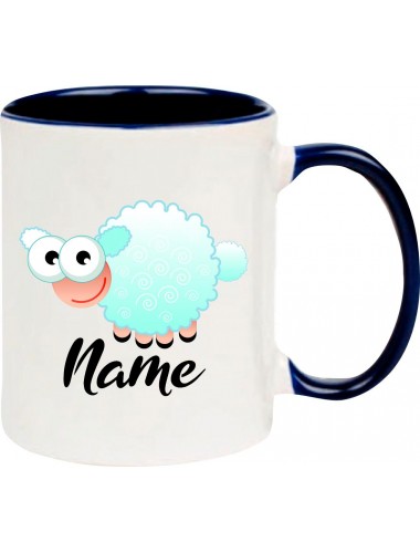 Kindertasse Tasse, Schaf Schäfchen Sheep mit Wunschnamen Tiere Tier Natur, Tasse Kaffee Tee, blau
